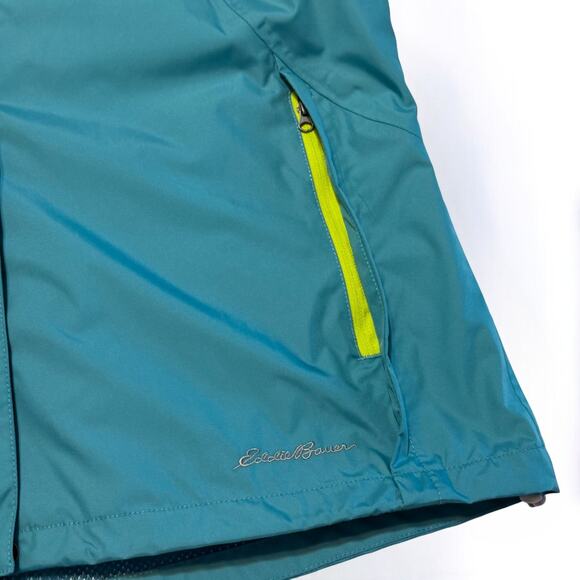 Y2K Eddie Bauer WeatherEdge Aqua Blue Hooded Windbreaker Rain Jacket Women Large - Picture 7 of 12